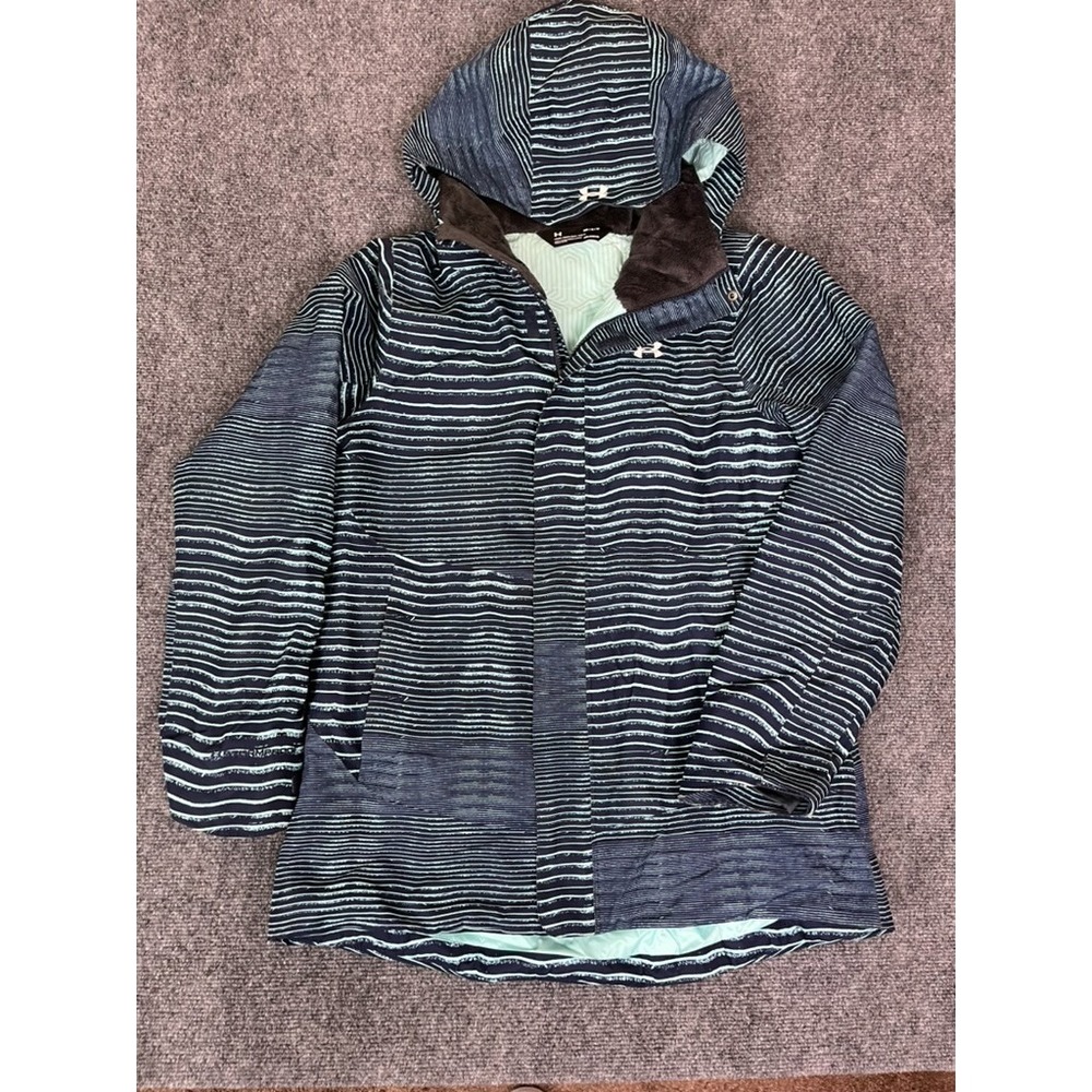 Under Armour Cold Gear Infrared Powerline Instulated Ski Coat Blue Striped Sz‎ M